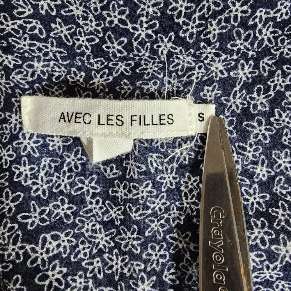 Avec Les Filles Sz S Microfloral Printed Pleated Shirt Flowy Shift Dress - Picture 11 of 16